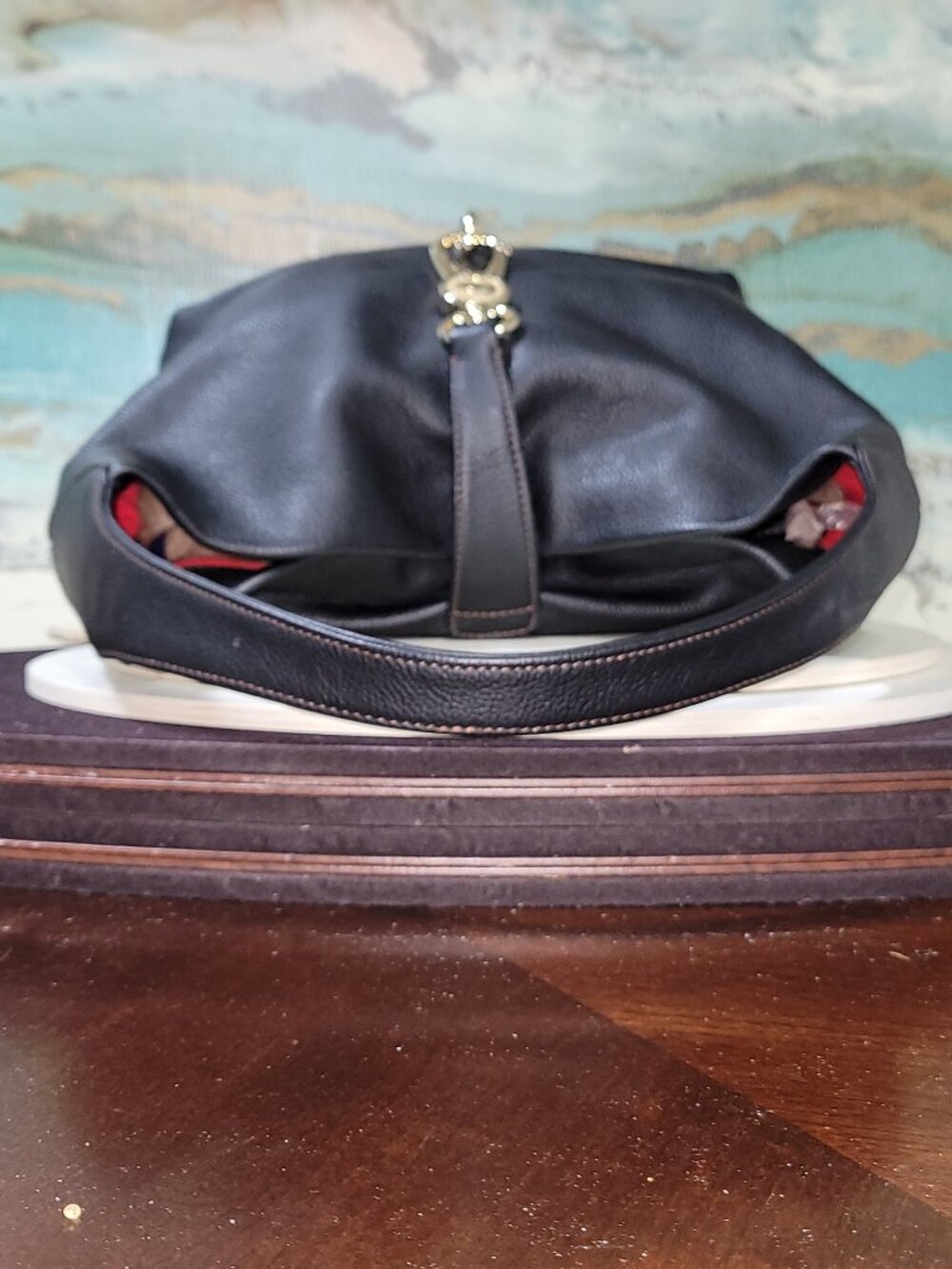 Dooney & Bourke Belvedere Black Leather Logo Lock Shoulder Bag  [Item #HL09